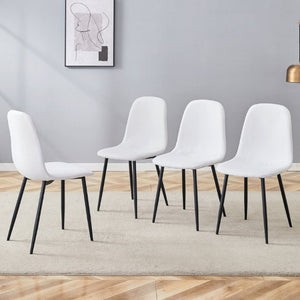 English Elm Luxury Linen Cotton Dining Chair Set of 4 with Sleek Powder Coated Black Metal Legs W1151P262624