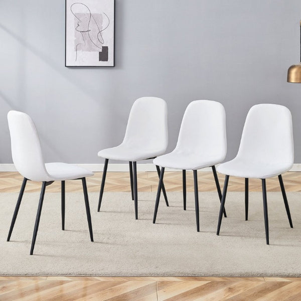 English Elm Luxury Linen Cotton Dining Chair Set of 4 with Sleek Powder Coated Black Metal Legs W1151P262624