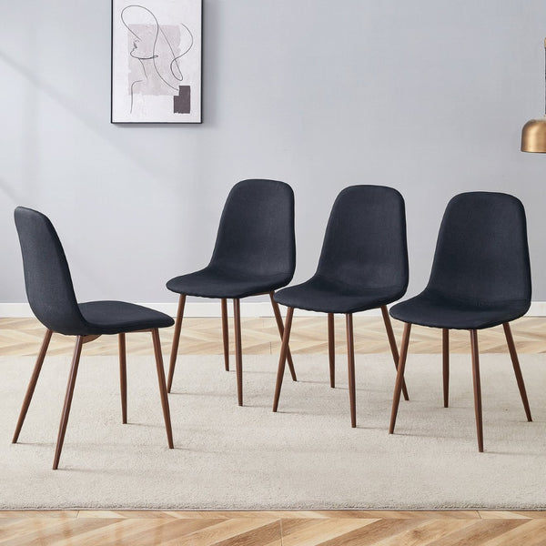 English Elm Luxury Linen Upholstered Dining Chair Set of 4 with Gold Metal Legs Modern Elegance Black+Walnut W1151P262625