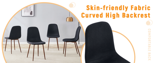 English Elm Luxury Linen Upholstered Dining Chair Set of 4 with Gold Metal Legs Modern Elegance Black+Walnut W1151P262625