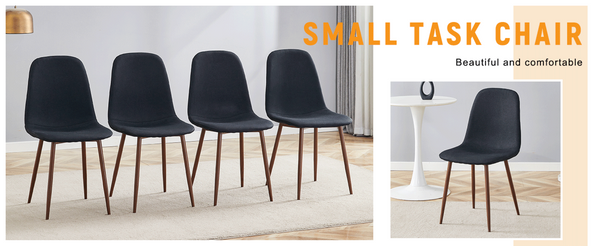 English Elm Luxury Linen Upholstered Dining Chair Set of 4 with Gold Metal Legs Modern Elegance Black+Walnut W1151P262625
