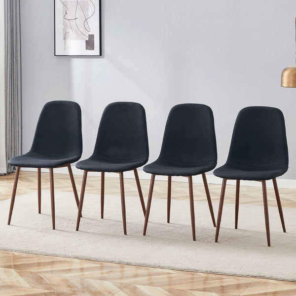 English Elm Luxury Linen Upholstered Dining Chair Set of 4 with Gold Metal Legs Modern Elegance Black+Walnut W1151P262625