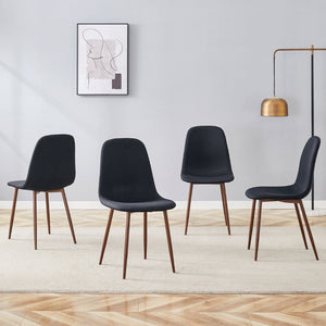English Elm Luxury Linen Upholstered Dining Chair Set of 4 with Gold Metal Legs Modern Elegance Black+Walnut W1151P262625