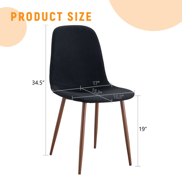 English Elm Luxury Linen Upholstered Dining Chair Set of 4 with Gold Metal Legs Modern Elegance Black+Walnut W1151P262625