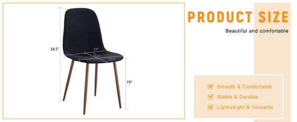 English Elm Luxury Linen Upholstered Dining Chair Set of 4 with Gold Metal Legs Modern Elegance Black+Walnut W1151P262625
