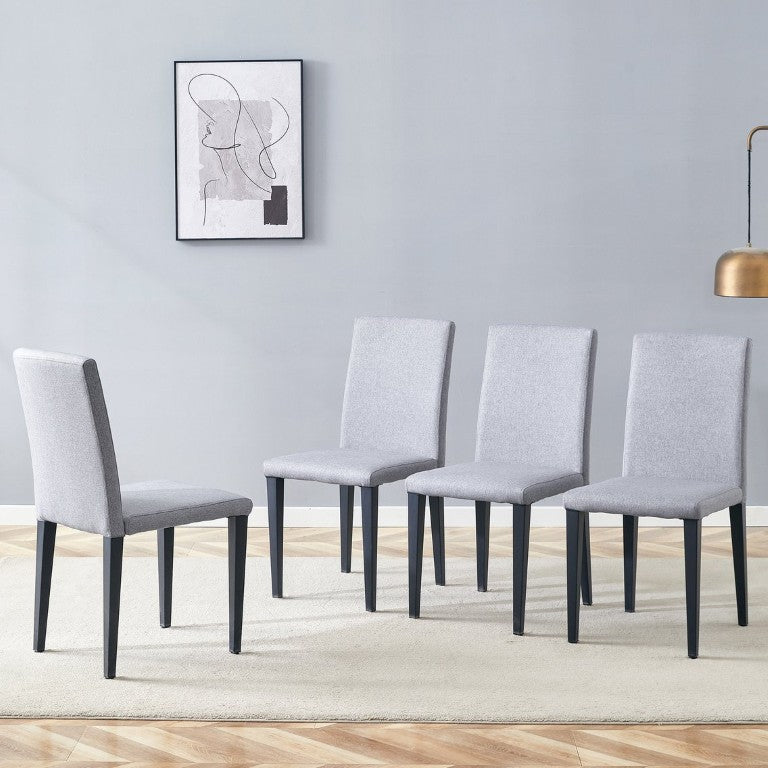 English Elm Four Light Gray Linen Cotton Dining Chairs with Metal Legs for Modern Minimalist Rooms W1151P263121