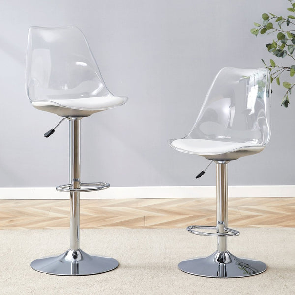 English Elm Modern Acrylic Swivel Barstools with White Pu Cushion Adjustable Height Set of Two W1151P263177