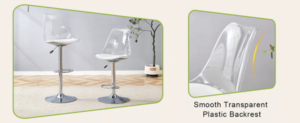 English Elm Modern Acrylic Swivel Barstools with White Pu Cushion Adjustable Height Set of Two W1151P263177