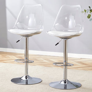 English Elm Modern Acrylic Swivel Barstools with White Pu Cushion Adjustable Height Set of Two W1151P263177