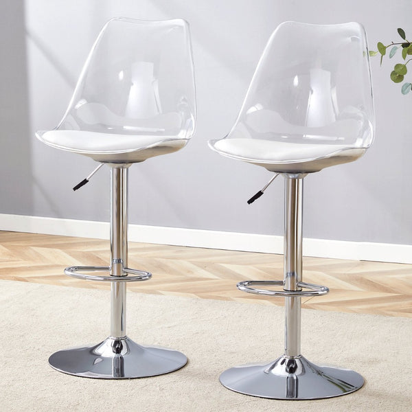 English Elm Modern Acrylic Swivel Barstools with White Pu Cushion Adjustable Height Set of Two W1151P263177