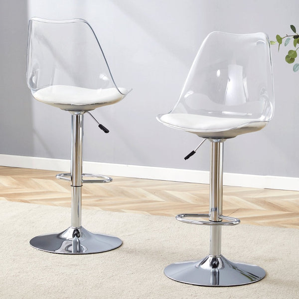 English Elm Modern Acrylic Swivel Barstools with White Pu Cushion Adjustable Height Set of Two W1151P263177
