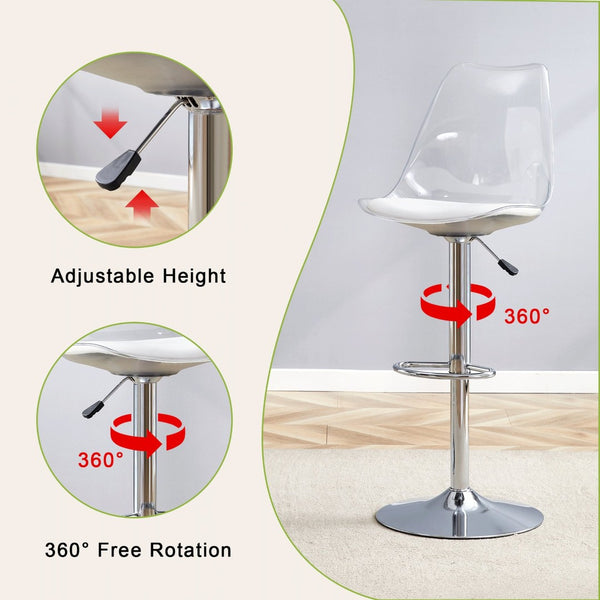 English Elm Modern Acrylic Swivel Barstools with White Pu Cushion Adjustable Height Set of Two W1151P263177
