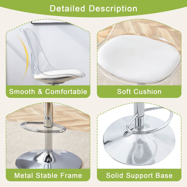 English Elm Modern Acrylic Swivel Barstools with White Pu Cushion Adjustable Height Set of Two W1151P263177