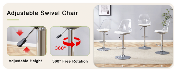 English Elm Modern Acrylic Swivel Barstools with White Pu Cushion Adjustable Height Set of Two W1151P263177