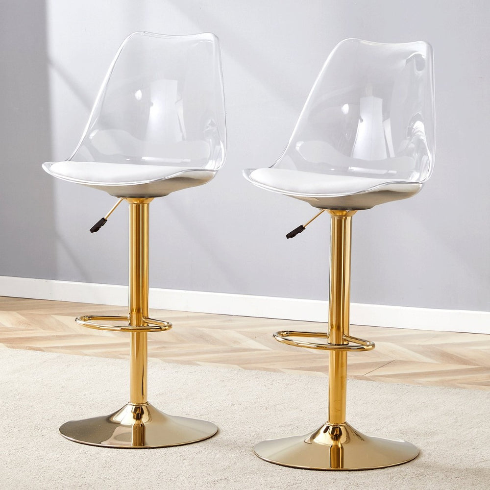 English Elm Modern Acrylic Swivel Barstools with White Pu Cushion and Gold Base Set of Two W1151P263180