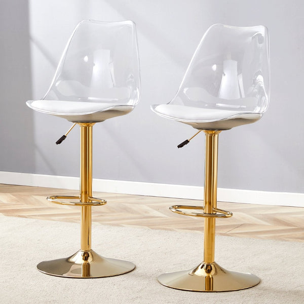 English Elm Modern Acrylic Swivel Barstools with White Pu Cushion and Gold Base Set of Two W1151P263180