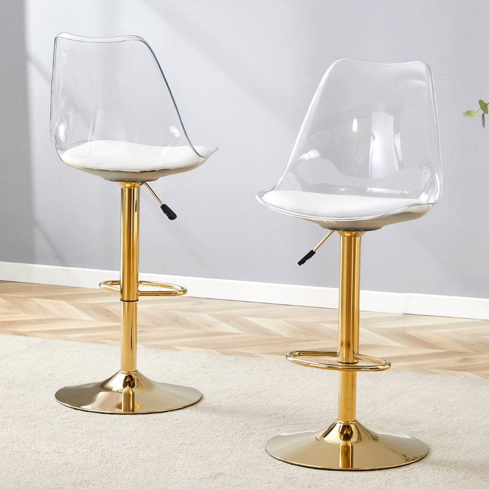 English Elm Modern Acrylic Swivel Barstools with White Pu Cushion and Gold Base Set of Two W1151P263180