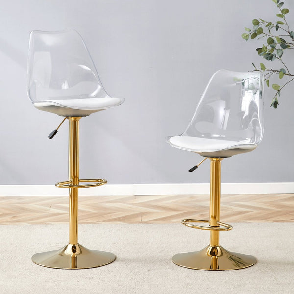 English Elm Modern Acrylic Swivel Barstools with White Pu Cushion and Gold Base Set of Two W1151P263180