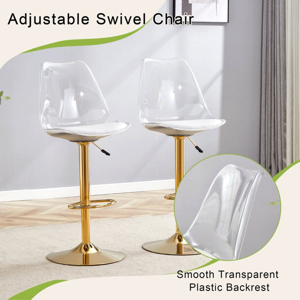 English Elm Modern Acrylic Swivel Barstools with White Pu Cushion and Gold Base Set of Two W1151P263180