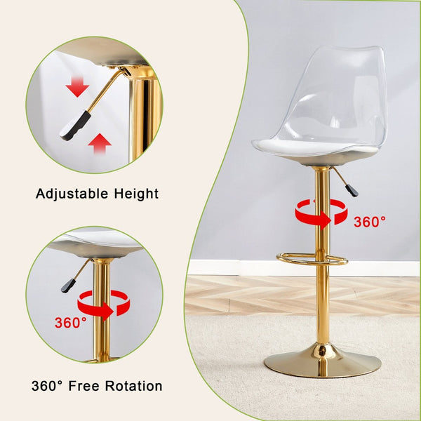 English Elm Modern Acrylic Swivel Barstools with White Pu Cushion and Gold Base Set of Two W1151P263180