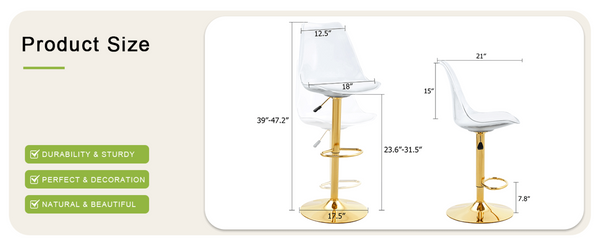 English Elm Modern Acrylic Swivel Barstools with White Pu Cushion and Gold Base Set of Two W1151P263180