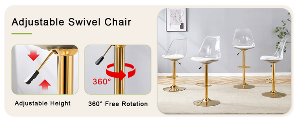 English Elm Modern Acrylic Swivel Barstools with White Pu Cushion and Gold Base Set of Two W1151P263180