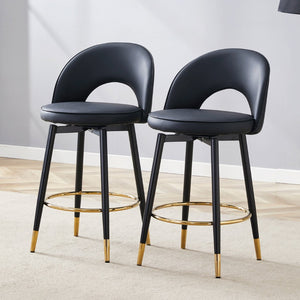 English Elm 360 Swivel Pu Leather Barstools with Matte Black Legs Ergonomic Kitchen Counter Seating W1151P265582