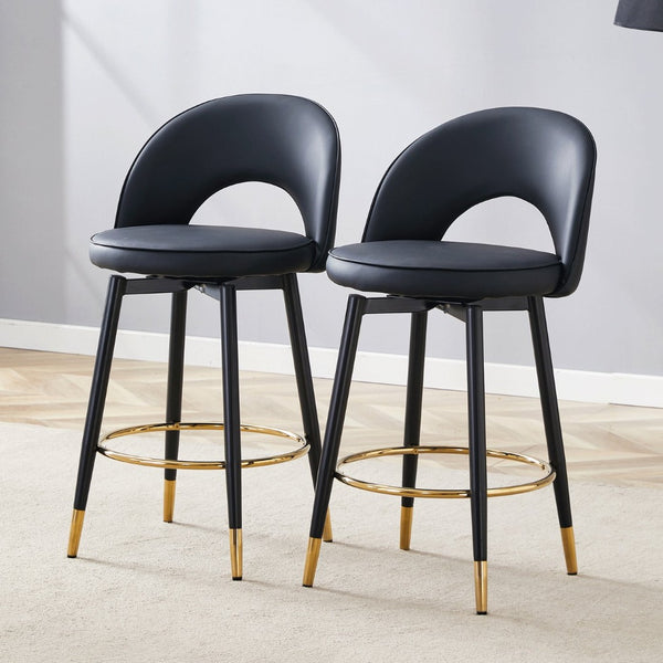 English Elm 360 Swivel Pu Leather Barstools with Matte Black Legs Ergonomic Kitchen Counter Seating W1151P265582
