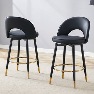 English Elm 360 Swivel Pu Leather Barstools with Matte Black Legs Ergonomic Kitchen Counter Seating W1151P265582