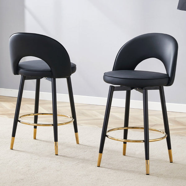 English Elm 360 Swivel Pu Leather Barstools with Matte Black Legs Ergonomic Kitchen Counter Seating W1151P265582