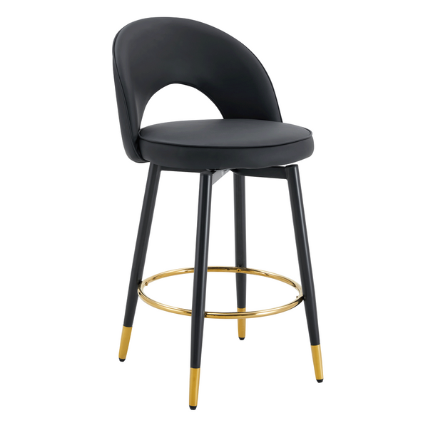 English Elm 360 Swivel Pu Leather Barstools with Matte Black Legs Ergonomic Kitchen Counter Seating W1151P265582