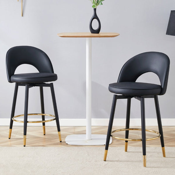 English Elm 360 Swivel Pu Leather Barstools with Matte Black Legs Ergonomic Kitchen Counter Seating W1151P265582
