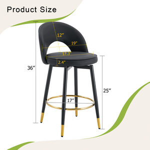 English Elm 360 Swivel Pu Leather Barstools with Matte Black Legs Ergonomic Kitchen Counter Seating W1151P265582
