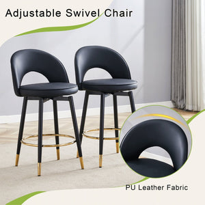 English Elm 360 Swivel Pu Leather Barstools with Matte Black Legs Ergonomic Kitchen Counter Seating W1151P265582