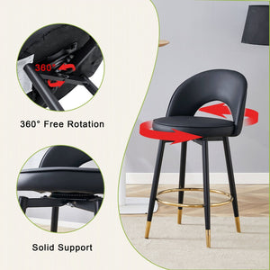English Elm 360 Swivel Pu Leather Barstools with Matte Black Legs Ergonomic Kitchen Counter Seating W1151P265582