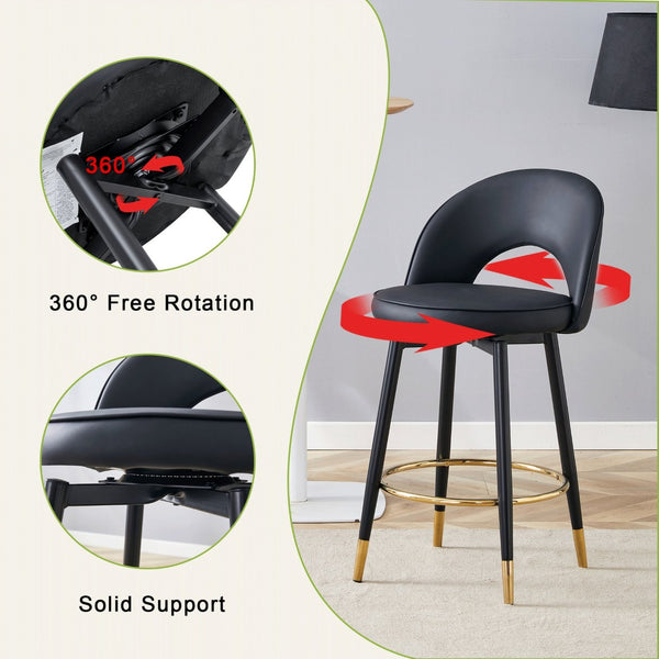 English Elm 360 Swivel Pu Leather Barstools with Matte Black Legs Ergonomic Kitchen Counter Seating W1151P265582