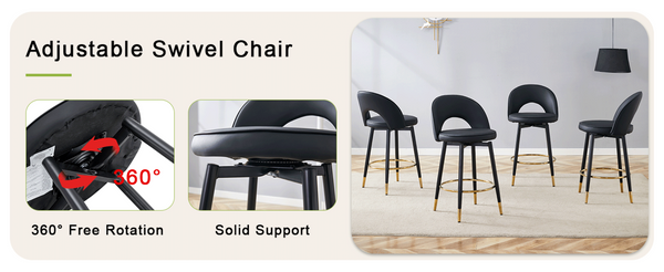 English Elm 360 Swivel Pu Leather Barstools with Matte Black Legs Ergonomic Kitchen Counter Seating W1151P265582