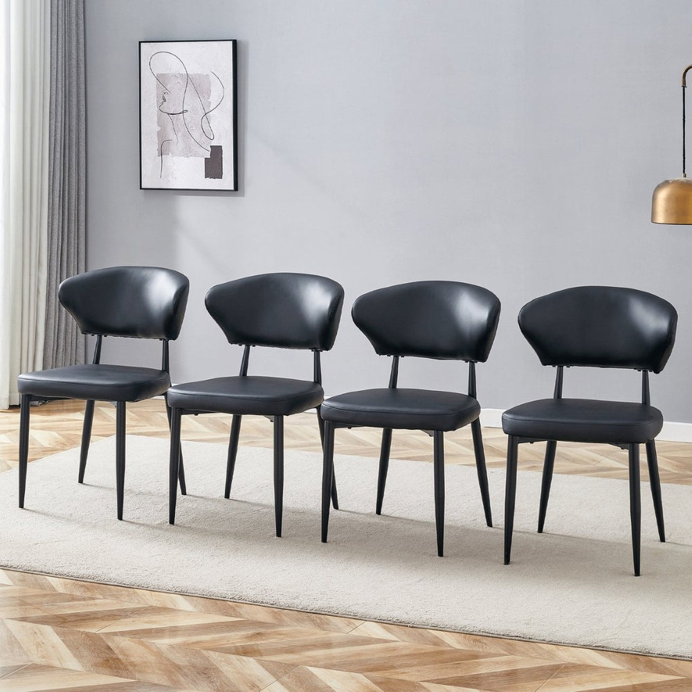 English Elm Black PU Leather Dining Chair Set of Four with Ergonomic Curved Back and Steel Legs W1151P268063