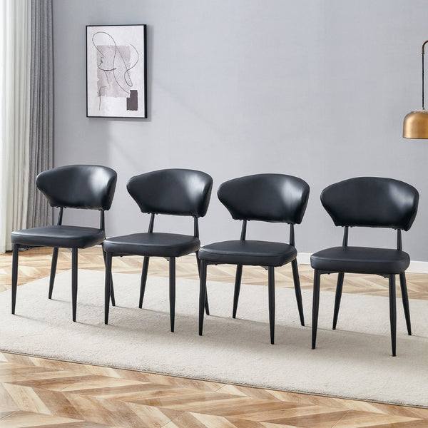English Elm Black PU Leather Dining Chair Set of Four with Ergonomic Curved Back and Steel Legs W1151P268063