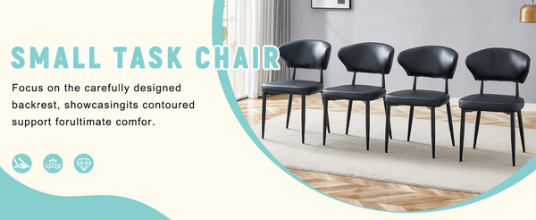English Elm Black PU Leather Dining Chair Set of Four with Ergonomic Curved Back and Steel Legs W1151P268063