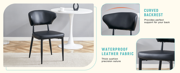English Elm Black PU Leather Dining Chair Set of Four with Ergonomic Curved Back and Steel Legs W1151P268063