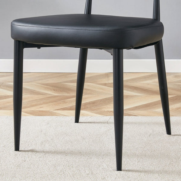 English Elm Black PU Leather Dining Chair Set of Four with Ergonomic Curved Back and Steel Legs W1151P268063