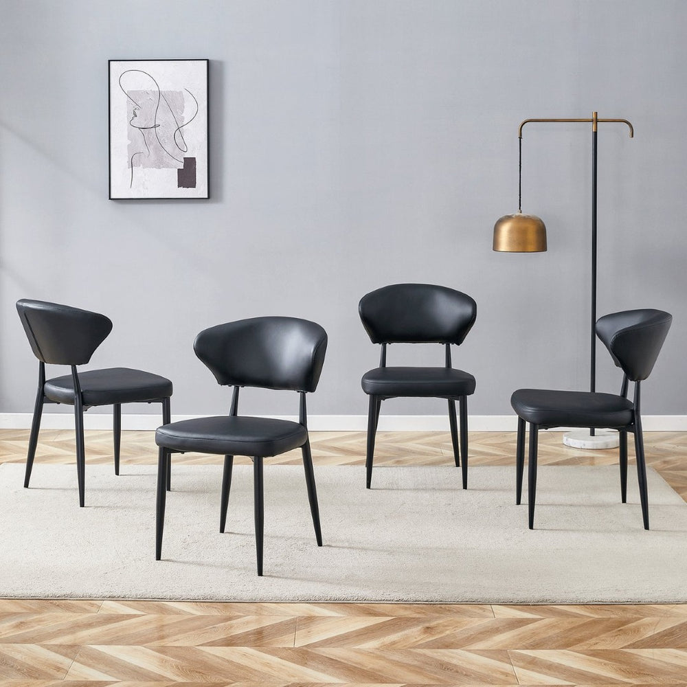 English Elm Black PU Leather Dining Chair Set of Four with Ergonomic Curved Back and Steel Legs W1151P268063