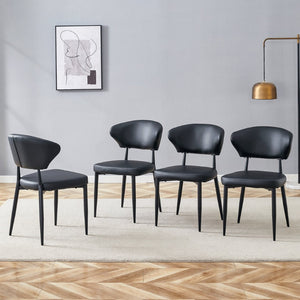 English Elm Black PU Leather Dining Chair Set of Four with Ergonomic Curved Back and Steel Legs W1151P268063