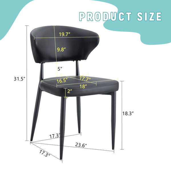 English Elm Black PU Leather Dining Chair Set of Four with Ergonomic Curved Back and Steel Legs W1151P268063