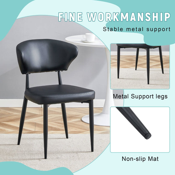 English Elm Black PU Leather Dining Chair Set of Four with Ergonomic Curved Back and Steel Legs W1151P268063