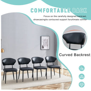 English Elm Black PU Leather Dining Chair Set of Four with Ergonomic Curved Back and Steel Legs W1151P268063