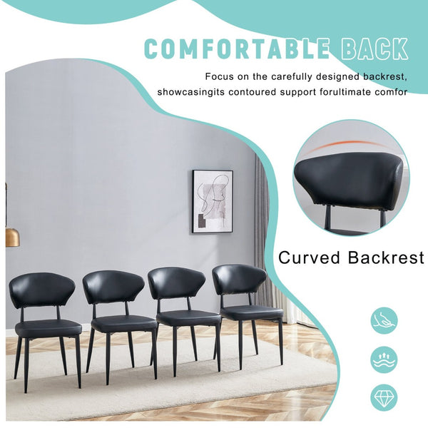 English Elm Black PU Leather Dining Chair Set of Four with Ergonomic Curved Back and Steel Legs W1151P268063