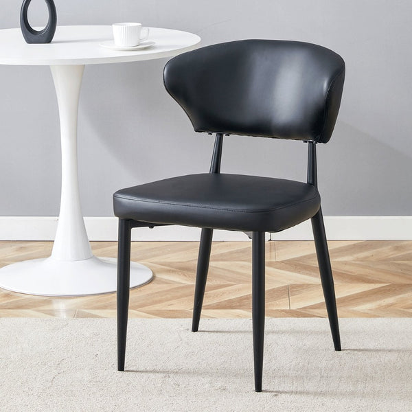English Elm Black PU Leather Dining Chair Set of Four with Ergonomic Curved Back and Steel Legs W1151P268063