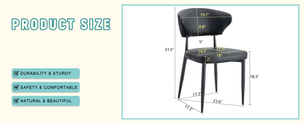 English Elm Black PU Leather Dining Chair Set of Four with Ergonomic Curved Back and Steel Legs W1151P268063